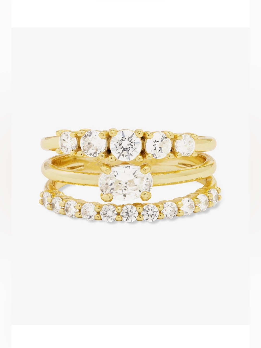 Melinda Maria Gold Diamondette Stack Ring Trio- Size 6